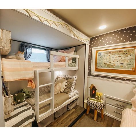 Gwendolyn | Full Time Travel & RV Family | || bunk room || Bringing back this Make Over Post! This is my most popular #rvrenovation question!!!! 👉🏻Make sure you swipe till the end… | Instagram Camper Storage Ideas Travel Trailers, Camper Storage, Full Time Travel, Rv Renovations, Bunk Room, Travel Trailers, Till The End, Bring Back, Storage Ideas