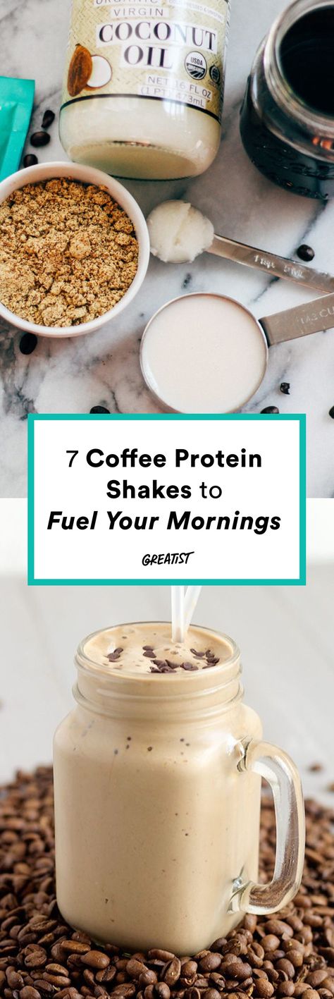 Coffee with a side of #gains. #greatist https://greatist.com/eat/coffee-protein-shake-recipes Coffee Protein Shakes, Coffee Breakfast Smoothie, Coffee Protein Smoothie, Coffee Protein Shake, Coffee Shake, Protein Shake Smoothie, Protein Coffee, Protein Smoothie Recipes, Healthy Shakes