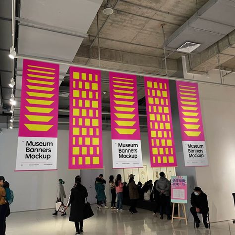 Free Museum Banners Mockup PSD Building Mockup, Exhibition Banners, Exhibition Museum, Graphic Design Mockup, Free Mockup Templates, Free Banner, Display Advertising, Awareness Campaign, Hanging Banner