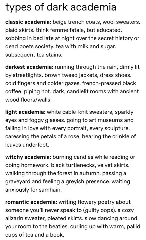 Darkest Academia Outfit, Aesthetic Lists, Romanticism Aesthetic, Dps Aesthetic, Academia Types, Classic Academia Aesthetic, Genderfluid Haircut, Dark Academia Things, Grey Academia