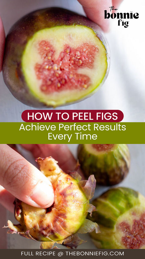 Learn the art of peeling figs with our easy food guide! Simply slice off the stem end, then gently peel away the skin using your fingers or a paring knife. Enjoy the sweet, tender flesh of fresh figs in no time. It's a simple technique that anybody can master for a deliciously rewarding experience! Best Fig Recipes, Recipe With Figs, Easy Fig Recipes, What To Make With Figs, What To Do With Figs, Green Fig Recipes, Fig Pie Recipe, What To Make With Fresh Figs, What To Do With Ripe Figs