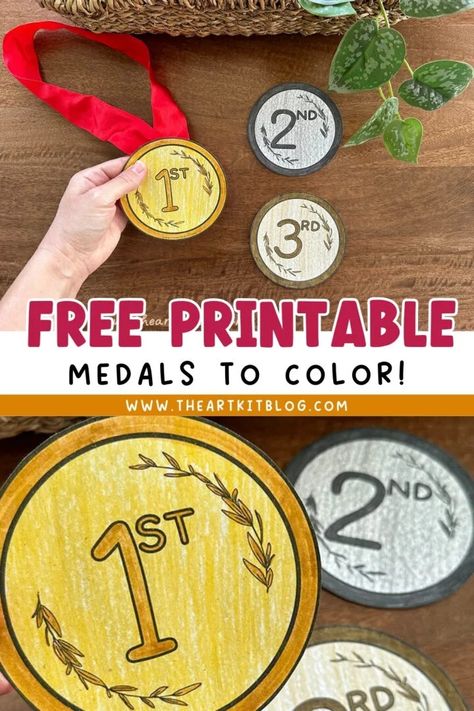 First, Second, and Third Place Medals - Free Printable DIY Craft! - The Art Kit Olympic Medal Craft, Medal Craft, Simple Paper Craft, Printable Diy Crafts, School Coloring Pages, Third Place, Homeschool Inspiration, Bible Coloring Pages, Olympic Medals