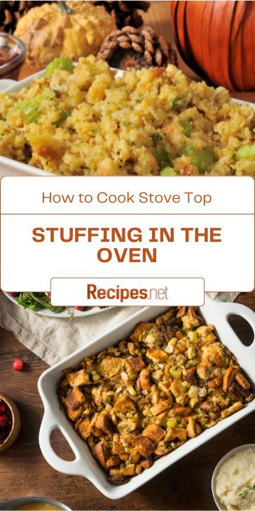 baked stuffing in a pan and on a plate Baked Stove Top Stuffing Recipes, Baked Stove Top Stuffing, Stove Top Stuffing Recipes Chicken, Stuffing In The Oven, Recipes Stove Top, Stove Top Stuffing Recipes, Easy Oven Recipes, Stove Top Stuffing, Dressing Recipes Thanksgiving