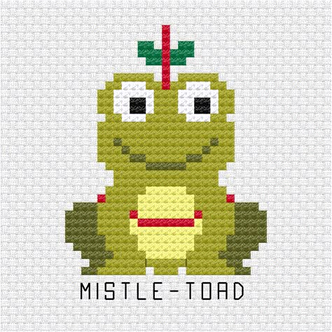 Christmas Frog Cross Stitch, Small Christmas Cross Stitch Patterns Free, Cross Stitch Ornaments Patterns, Toad Cross Stitch, Frog Cross Stitch Pattern, Frog Cross Stitch, Christmas Cross Stitch Patterns Free, Pretty Cross Stitch, Kawaii Cross Stitch