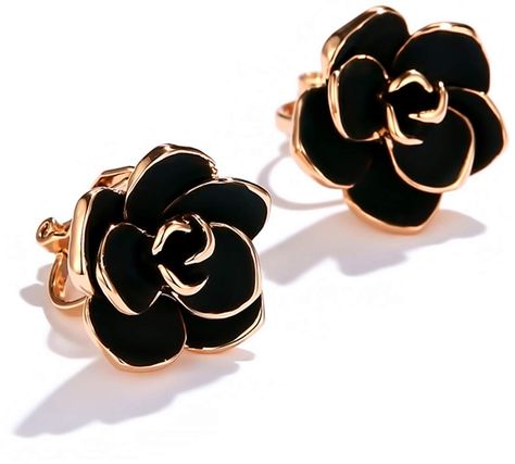 Cocadant Cubic Zirconia Clip On Gold Stud Earrings,1.5 Carat/8mm Round Cut Elegant Vintage Wedding, Ear Pins Earrings, Piercings Ear, Black Rose Flower, Vintage Wedding Jewelry, Magnetic Earrings, Vintage Rose Gold, Flower Vintage, Cz Stud Earrings