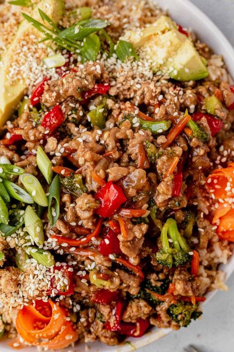 Turkey Teriyaki Rice Bowl, Teriyaki Turkey Rice Bowl, Ground Turkey Teriyaki, Turkey Rice Bowl, Turkey Rice Bowl Recipe, Teriyaki Rice Bowl, Teriyaki Turkey, Teriyaki Rice, Turkey Stir Fry