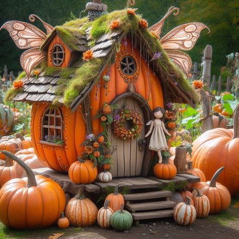 15 Enchanting Fairy Pumpkin House Ideas for Fall Magic — Lord Decor Fairy Door Pumpkin, Halloween Fairy House, Pumpkin Fairy House Diy, Pumpkin Carving House, Dungeon Halloween, Fairy Houses Diy, Pumpkin Village, Fairy Cottage House, Fairy Garden Pumpkin