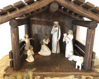 Nativity Scene Display, Fontanini Nativity, Nativity Stable, Christmas Manger, Barn Signs, Lake Arrowhead, Christmas Nativity Scene, Christmas Wood Crafts, Toy Horse