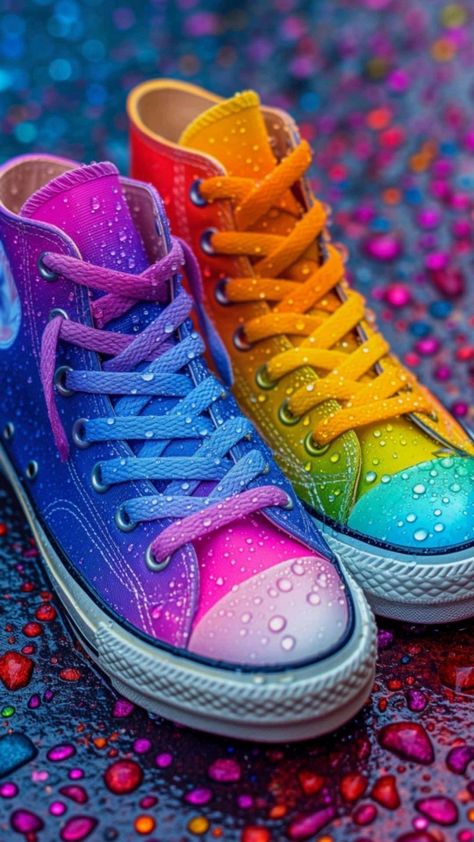 Converse Aesthetic, Creative Advertising Photography, Old Lanterns, Artsy Background, Shoes Wallpaper, Adidas Wallpapers, Rainbow Sneakers, Rainbow Shoes, Bubbles Wallpaper