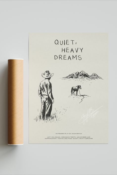 Zach Bryan Prints, Zach Bryan Wall Art, Poor Room, Quiet Heavy Dreams, Zach Bryan Poster, Industrial Bed, Cowboy Tattoos, Retro Art Prints, Zach Bryan