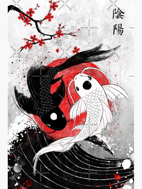 Koi Fish, Yin Yang, Koi, Fish, Black And White, Water, Red, White, Black