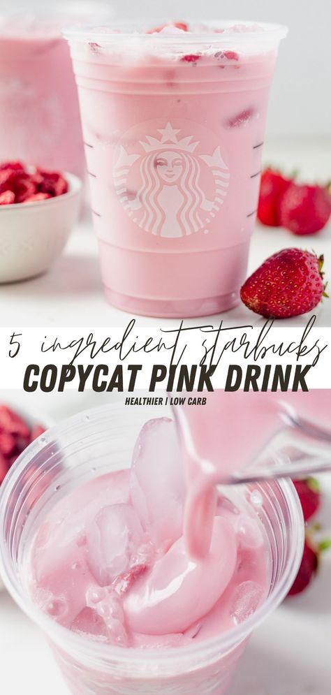 Learn how to make a Starbucks keto pink drink with just 5 simple ingredients! Its takes minutes to make and is better than the keto version you can order off the secret menu (I'm sharing how to order it too!). Pink Drink Recipe, Tazo Passion Tea, Starbucks Pink Drink Recipe, Pink Drink Starbucks, Starbucks Pink Drink, Pink Drink Recipes, Iced Drinks Recipes, Passion Tea, Strawberry Acai