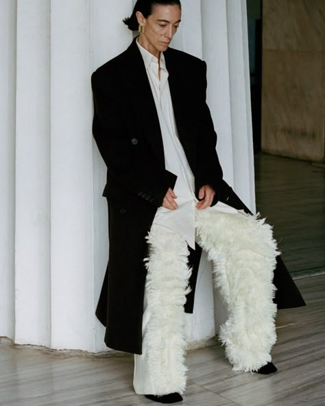 Fur Pants, Old Celine, Fall Winter 2023 2024, High Neck Sweatshirt, Charlotte Rampling, Maggie Smith, Trouser Design, Hedi Slimane, Big Shirt