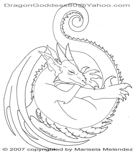 Curled Up Dragon Tattoo, Dragon Curled Up, Sleeping Dragon Tattoo, Cute Dragon Tattoo, Sleeping Dragon, Dragon Coloring, Dragon Cat, Mythical Beasts, Dragon Coloring Page