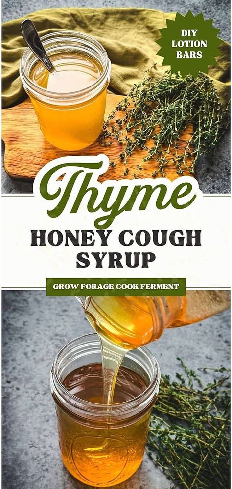 Try the Thyme Honey Cough Syrup for an effective solution among cold remedies. This syrup utilizes thyme's cough-relieving properties along with honey's natural sweetness, creating a simple yet powerful remedy for colds. Discover more about herbalism for beginners, natural remedies, and herbs for health at growforagecookferment.com. Honey Cough Syrup, Cough Syrup Recipe, Thyme Honey, Herbal Medicine Recipes, Herbal Remedies Recipes, Cold Symptoms, Herbal Recipes, Herbal Apothecary, Natural Healing Remedies