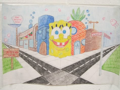 City in two point perspective Point Perspective Drawing Ideas, Perspective Drawing Ideas, Two Point Perspective City, Linear Perspective Drawing, 2 Point Perspective Drawing, 2 Point Perspective, Two Point Perspective, 7th Grade Art, 8th Grade Art