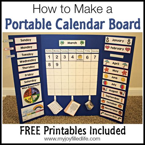 DIY Portable Calendar Board - My Joy-Filled Life Diy Calendar Board, Circle Time Board, Kids Homework Station, Kindergarten Calendar, Preschool Calendar, Homeschool Calendar, Calendar Board, Kids Homework, Classroom Calendar