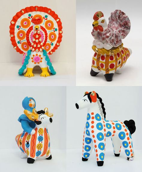 Dymkovo toys, also known as Vyatka or Kirov toys, are moulded painted clay figures traditionally   made by women in the form of birds, horses, horseriders, ladies and other people and animals. Life In Russia, Folk Illustration, Russian Folk Art, Traditional Toys, Russian Culture, Toy Design, Russian Folk, Matryoshka Doll, Toy Collector