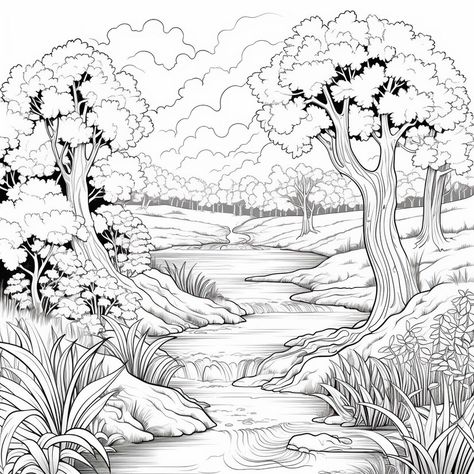 Nature Coloring Pages For Kids, Nature Coloring Pages, Easy Landscape, Free Nature, Online Coloring Pages, Ancient Myths, Fantasy Fairy, Fantasy Dragon, Color Art