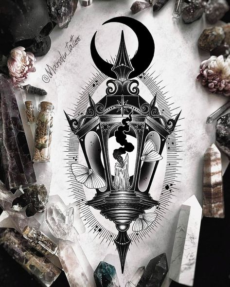 Lantern Tattoo Design, Lamp Tattoo, Lantern Tattoo, Ear Tattoo Ideas, Lantern Art, Clever Tattoos, Witch Tattoo, Fantasy Tattoos, Dark Art Tattoo