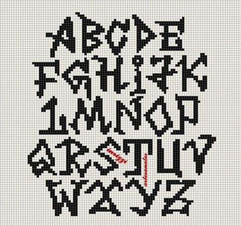 Graffiti Cross Stitch, Crochet Grid Letters, Pixel Crochet Letters, Diy Bead Storage Ideas Organizations, Pixel Font Alphabet, Pixel Art Letters Fonts, Pixel Art Numbers, Letters Pixel Art, Pixel Art Font