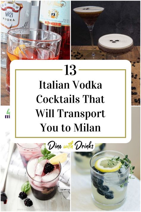 Collage of 4 italian vodka cocktails. Cocktails That Go With Pasta, Fun Cocktail Recipes Vodka, Cocktails For Italian Food, Unique Vodka Cocktails, Italian Cocktail Party, Italian Dinner Party Cocktails, Cocktails That Go With Pizza, Fancy Vodka Cocktails, Italian Drinks Alcohol