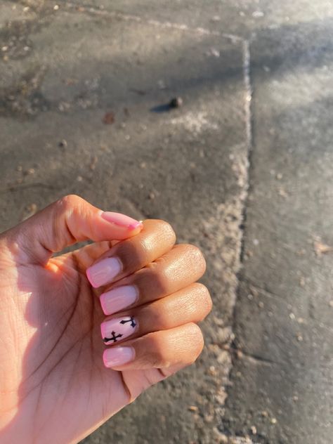 pink french tip builder in a bottle with cross design! Nails With Cross Design, Cross Nail Designs, Cross Nails, Christian Cross, Cross Designs, French Tip Nails, Fire Nails, Pink Nails, Designs To Draw