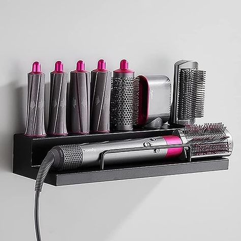 Dyson Hair Dryer Storage Drawer, Dyson Airwrap Storage, Tiny Salon Ideas, Curling Iron Storage, Hair Dryer Storage, Dyson Hair Dryer, Dyson Airwrap, Iron Storage, Bathroom Storage Solutions