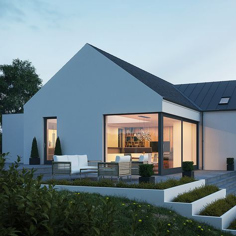 Nordic House Design Exterior, Irish Bungalow Design, Modern Irish House, Modern Rural House, Contemporary House Designs, Irish House Plans, House Steps, Contemporary Bungalow, House Designs Ireland