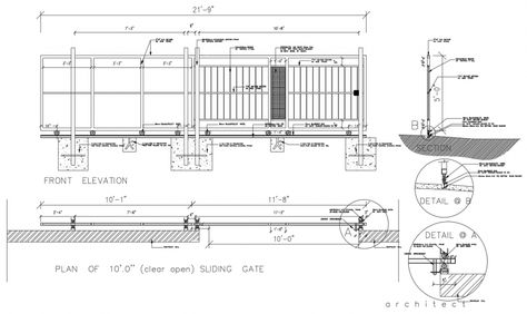 Elevation and sectional of sliding gate 2d view autocad file, plan view detail, dimension detail, front elevation detail, concrete masonry detail, gate detail, wheel base supports detail, hatching detail, naming texts detail, section line detail, sections detail, etc. Sectional Sliding Gate, Turning Sliding Gate Design, Main Entrance Gate Design, Entrance Gate Design, Sliding Gate Design, Drive Gates, Cichlid Aquarium, Sliding Gates, Stainless Steel Gate