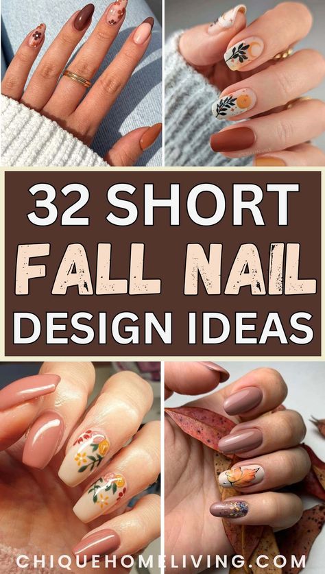 Small Nails Design Fall, Fall Nail Ideas Short Square, Warm Nail Designs, Fall Nails With Accent Nail, Fall Accent Nail, Fall Nails Design Ideas, Nail Designs Fall Autumn, Fall Fingernail Designs, Fall Nails With Design