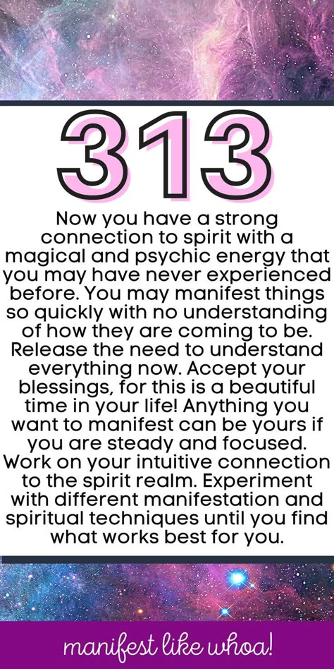 Keep seeing angel number 313 everywhere and want to know what it means for your manifestations? The law of attraction works and the angels have hidden messages for you to follow if you use them! Here's all about angel number numerology 313 and what it means for "the secret" law of attraction manifestations for love, happiness, success. You can even see what numerology 313 means to get your ex back! 313 Angel Number Meaning, Angel Number Meaning, Numerology Life Path, Angel Signs, Numerology Numbers, Angel Number Meanings, Manifesting Wealth, Astrology Numerology, Dream Symbols