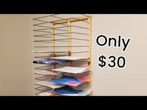 Affordable Art Drying Rack DIY - YouTube Diy Mitten Drying Rack, Art Drying Rack Diy, Diy Art Drying Rack, Art Drying Rack, Diy Mittens, My First Youtube Video, Studio Storage, First Youtube Video, Diy Classroom