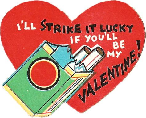 { Vintage Valentine Card / Heart / Retro Valentines / St Valentines Day / Love / Crush / offbeat / fun / unusual / Creepy Strange Weird Funny Valentine / smoking / cigarette / lucky strike } Punk Valentines, Old Valentines, Weird Valentines, Childrens Valentines, Vday Cards, Valentines Vintage, Valentine Vintage, Vintage Valentines Day, Creepy Vintage