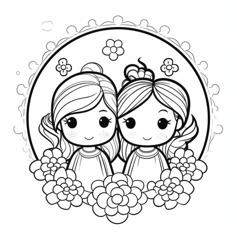 illustration of Sisters forever picture to color Sister Coloring Pages, Sisters Coloring Pages, Picture To Color, Mandala Turtle, Sisters Forever, Colouring Pics, Fantasy Fairy, Twin Sisters, Free Kids