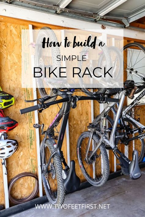 Diy Garage Bike Rack, Easy Bike Storage, Storing Bicycles In Garage, Bike Storage Vertical, Garage Bike Rack Ideas, Diy Bike Hanger, Diy Garage Bike Storage, Vertical Bike Storage Diy, Upright Bike Storage