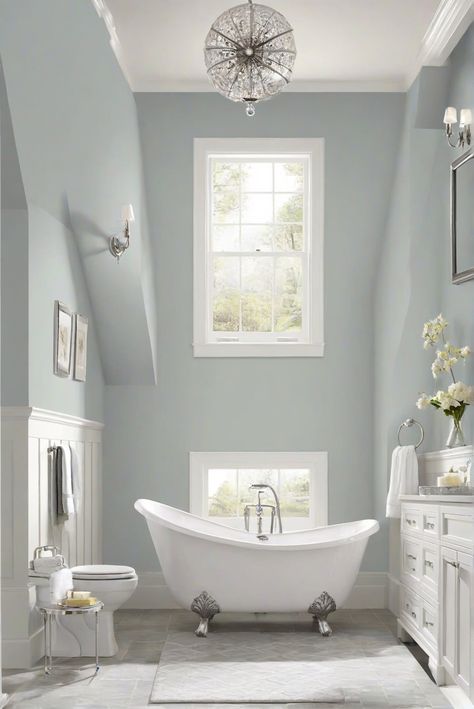 interior design, home decor, color matching paint, home paint colors, Comfort Gray Bathroom, Light French Gray Bathroom, Blue Gray Bathroom Paint Behr, Behr Intercoastal Gray Bathroom, Bathroom Wall Paint, Gray Owl Bathroom Walls, Behr Chic Gray Paint Bathroom Banity, Gray Bathroom Walls, Bathroom 2024