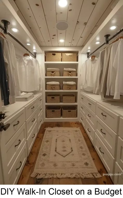 Discover how to create a stylish and organized walk-in closet on a budget. Our DIY tips will help you revamp your space without breaking the bank. Closet On A Budget, Walk In Closet Layout, Diy Walk In Closet, Rustic Closet, Small Closet Storage, Organizing Walk In Closet, Master Closet Design, Small Walk In Closet, Closet Redo