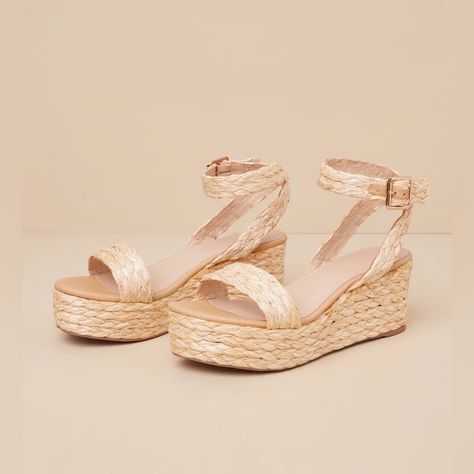 Elevate Your Summer Style With Our Natural Raffia Espadrille Platform Wedge Sandals. Made With Man Made Materials, These Sandals Are Both Stylish And Environmentally Friendly. With A 2.75" Wrapped Wedge Heel, Cushioned Insole, And Nonskid Rubber Sole, These Sandals Provide Both Comfort And Stability For All-Day Wear. Details Imported Man Made Materials. Imported. 2.75" Wrapped Wedge Heel. Cushioned Insole. Rubber Sole Has Nonskid Markings. Tags:Raffia Wedges, Espadrille, Platform Wedges, Vacatio Beachy Shoes, Wedding In Nature, Cocktail Party Attire, Attire Guide, Straw Sandals, Footwear Ideas, Summer Camp Wedding, Bohemian Sandals, Raffia Sandals