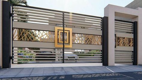 Modern Front Gate Design, Pagar Modern, Latest Gate Design, Iron Main Gate Design, Main Gate Designs, Modern Main Gate Designs, Gate Design Ideas, درج السلم, Main Gates