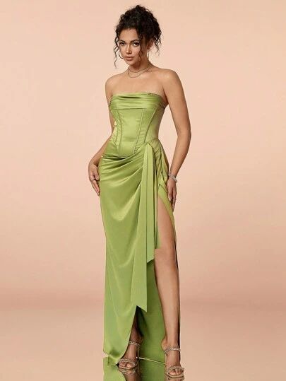 Tube Prom Dress, Olive Green Prom Dress, Stunning Prom Dresses, Womens Prom Dresses, Green Prom Dress, Spring Summer Dress, Floor Length Dresses, Tube Dress, Flowy Dress