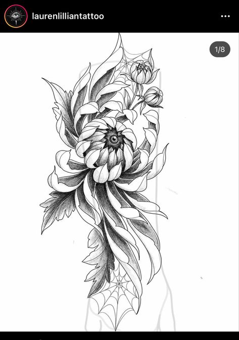 Black Chrysanthemum Tattoo Design, Crysantenum Tattoo, Crysanthemum Tattoo Design, Crisanthiums Flower Tattoo, Organic Tattoo Design, Black Chrysanthemum Tattoo, Japanese Flower Tattoo Design, Chrysanthemum Tattoo Design, Crisantemo Tattoo