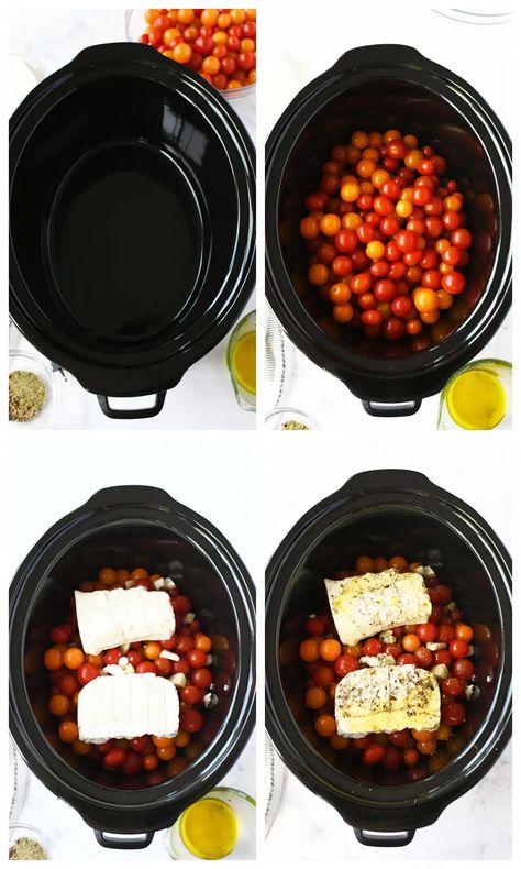 Slow Cooker Tomato and Feta Pasta - Savvy Saving Couple Feta Tomato Pasta Crock Pot, Tomato Slow Cooker Recipes, Slow Cooker Feta Pasta, Tomato And Feta Pasta, Tomato And Feta, Crockpot Pasta, Crock Pot Dips, Crockpot Chicken Breast, Chocolate Deserts