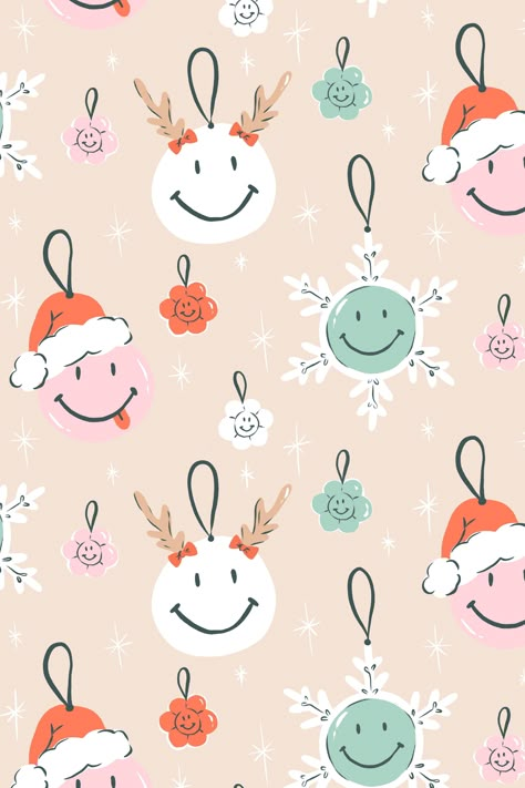 Smiley Face Christmas Wallpaper, Christmas Smiley Face Wallpaper, Smiley Face Christmas, Christmas Smiley Face, Winter Aesthetic Christmas, Tammis Keefe, Xmas Pjs, Face Artwork, Dog Patterns