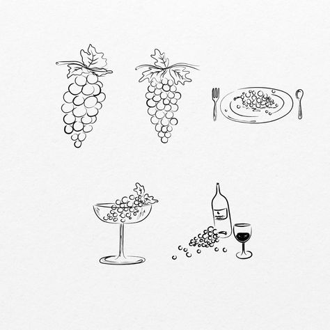 Vineyard Illustration Design, Wedding Illustration Drawings, Butter Illustration, Grape Logo, Vineyard Logo, Grapes Illustration, Grape Illustration, Wed Invitation, Tomato Illustration