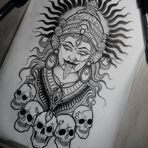 Kali Tattoo Design, Tattoo Fairy, Kali Tattoo, Hindu Tattoos, Hindu Tattoo, Polynesian Tattoos, Ganesha Tattoo, Yoga Studio Design, Design Art Drawing