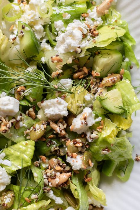 Romaine Feta Salad, Dill Greek Salad, Romaine Lemon Parmesan Salad, Romaine Salad Recipes, Romaine Feta Dill Salad, Cucumber Dill Salad Greek Yogurt, Dill Salad, Grilled Romaine Salad, Cucumber Dill Salad