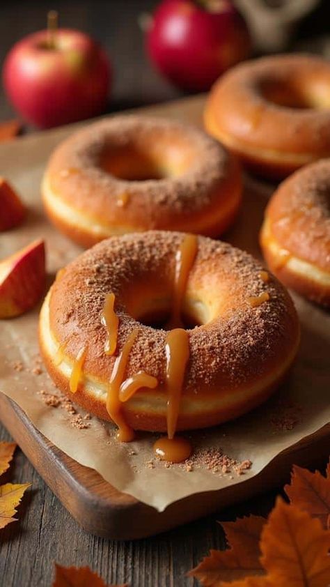 Spiced Apple Cider Donuts With Caramel Glaze Caramel Donut, Cider Donuts Recipe, Apple Cider Donuts Recipe, Apple Donuts, Creamy Pudding, Caramel Glaze, Spiced Apple Cider, Donuts Recipe, Pumpkin Caramel