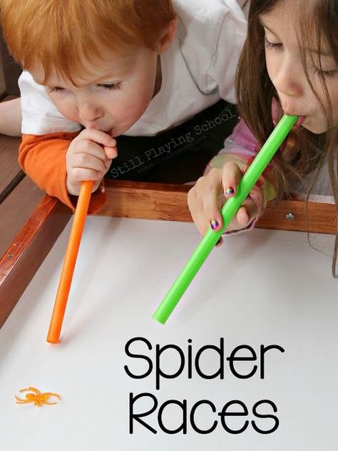 Still Playing School: Spider Races and the Benefits of Oral Sensory Activities Easy Halloween Games, Diy Halloween Party, Fun Halloween Party Games, Halloween Class Party, Kid Games, Halloween Fest, Fall Festivals, Halloween Games For Kids, Halloween Preschool