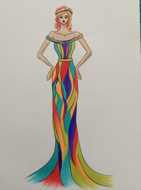 Day 26 - Inspired by tertiary colors Tertiary Colour Dress Illustration, Abstract Dress Illustration, Tertiary Colors Drawing, Tertiary Colors, Tertiary Color, Fashion Illustration Tutorial, Fashion Illustration Collage, Fashion Figure, Fashion Design Template